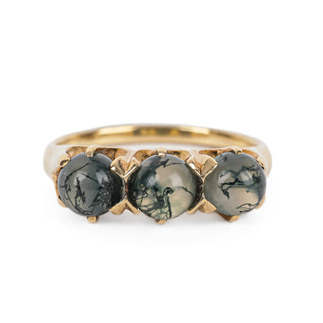 10K Yellow Gold Moss Agate Three Stone Ring