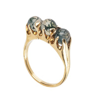10K Yellow Gold Moss Agate Three Stone Ring