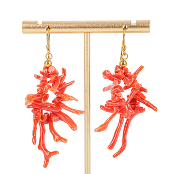 Gold Plated Sterling Red Coral Branch Cluster Drop Earrings