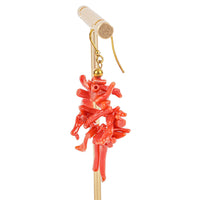 Gold Plated Sterling Red Coral Branch Cluster Drop Earrings