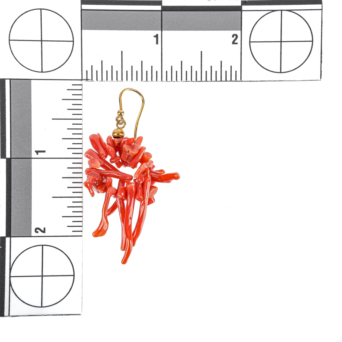 Gold Plated Sterling Red Coral Branch Cluster Drop Earrings