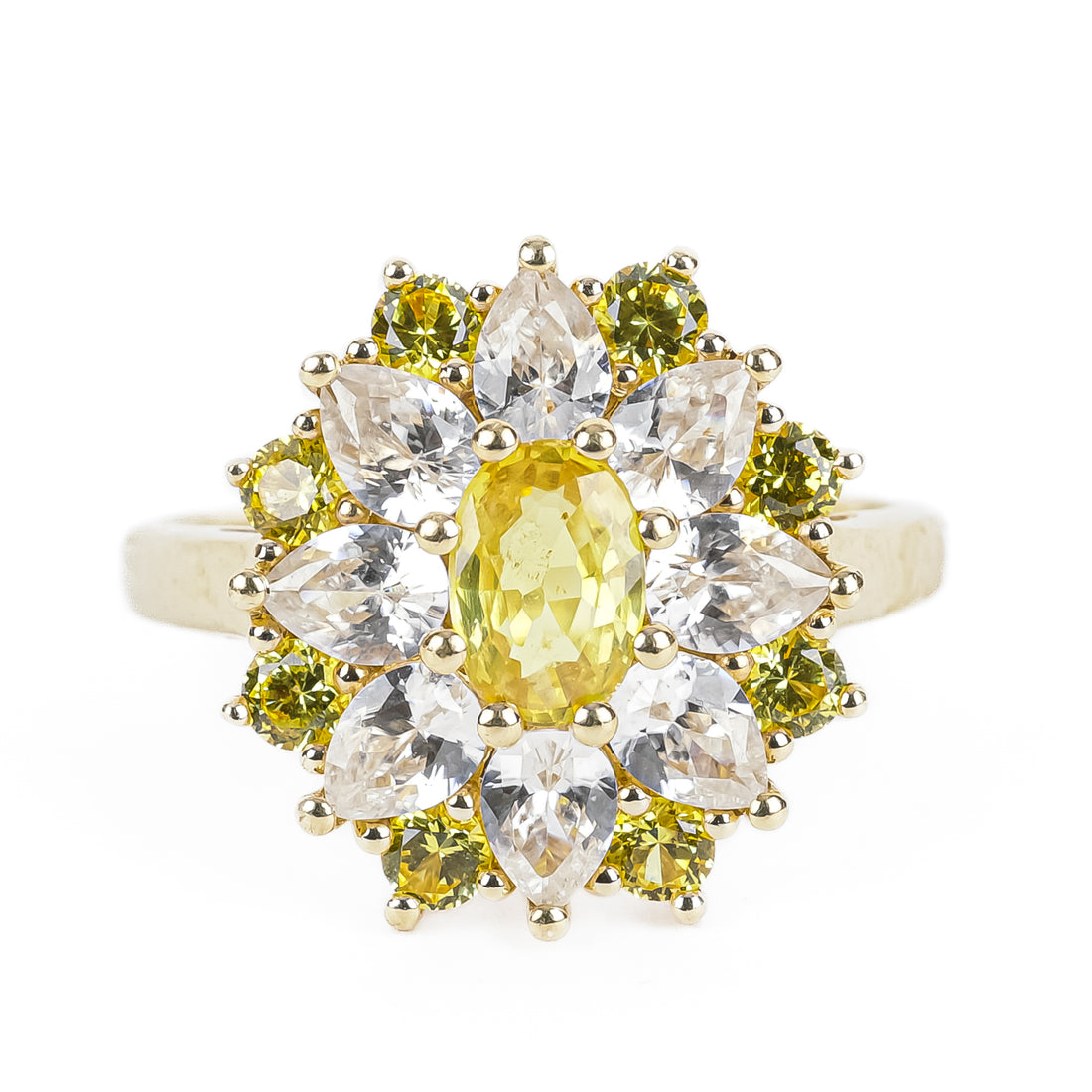 10K Yellow Gold Yellow White Sapphire Cluster Ring