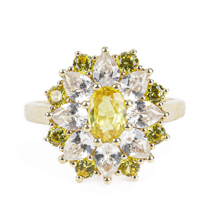 10K Yellow Gold Yellow White Sapphire Cluster Ring