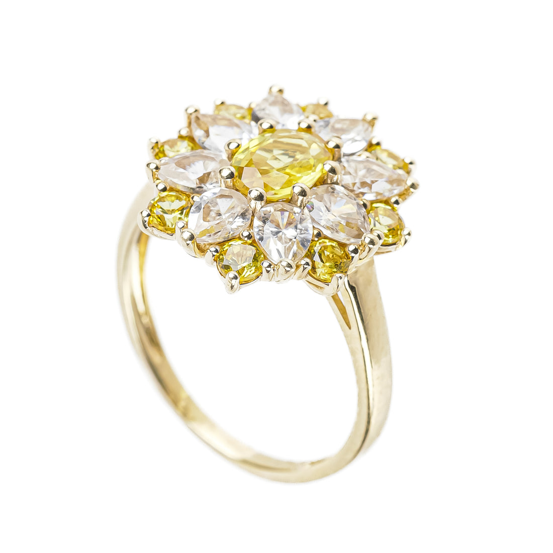 10K Yellow Gold Yellow White Sapphire Cluster Ring