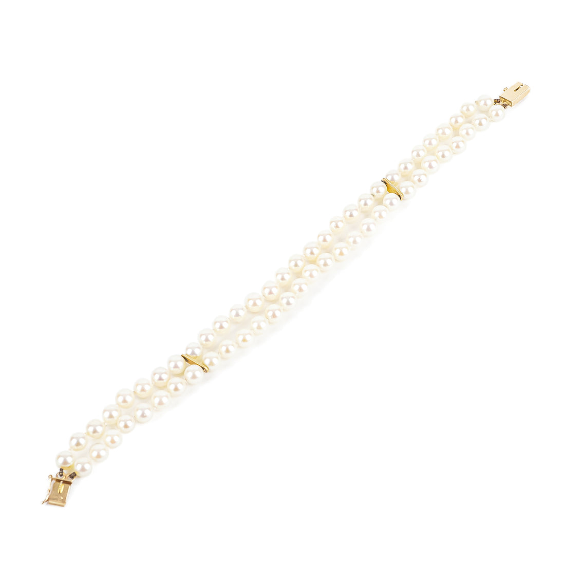 14K Yellow Gold Two Strand Cultured Pearl Bracelet