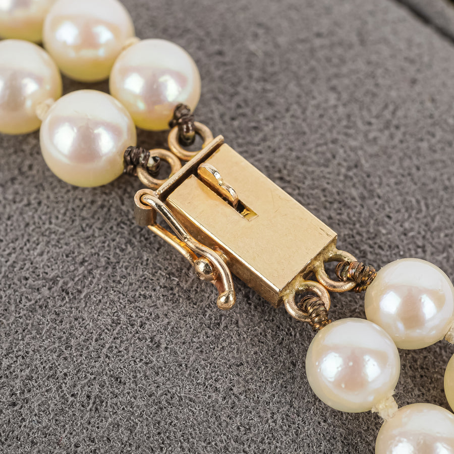 14K Yellow Gold Two Strand Cultured Pearl Bracelet