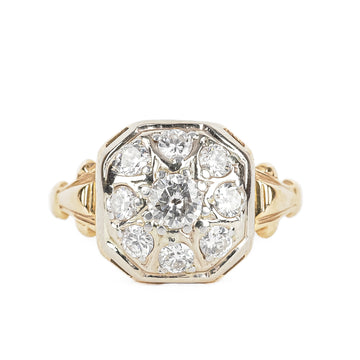 14K Yellow & White Gold Diamond Cluster Ring