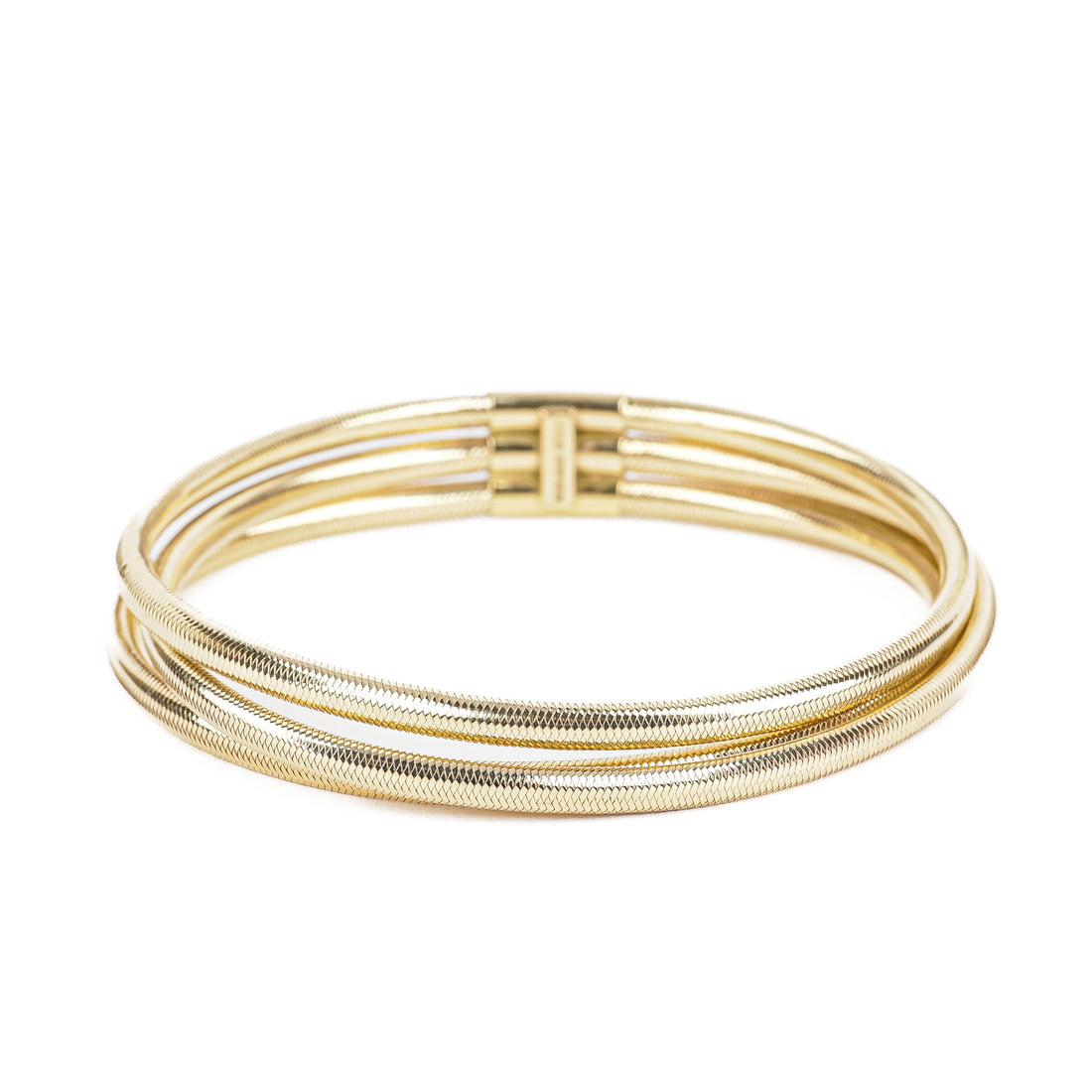 14K Yellow Gold Three Strand Woven Mesh Stretch Bracelet