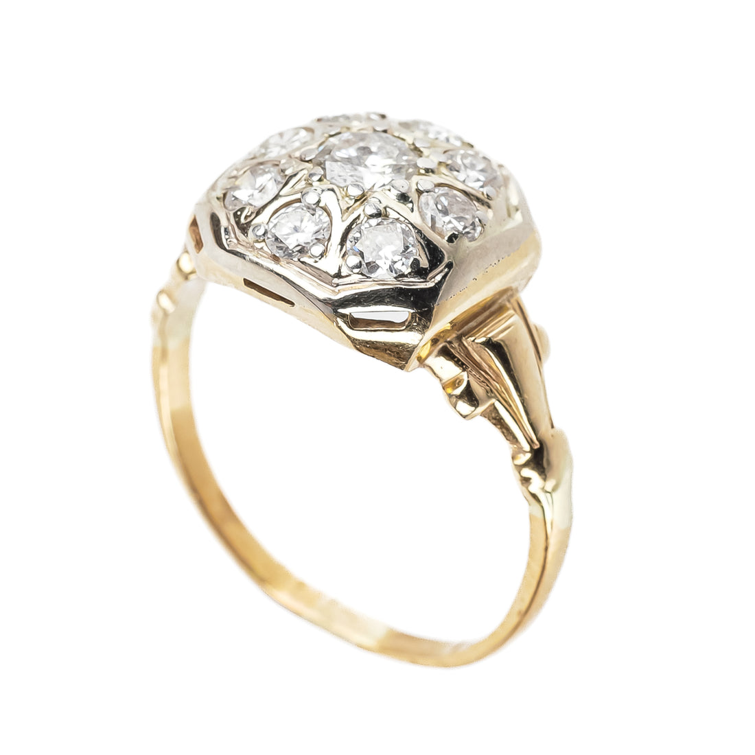 14K Yellow & White Gold Diamond Cluster Ring