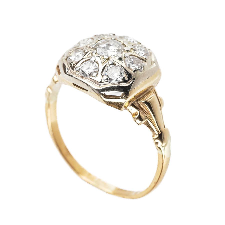 14K Yellow & White Gold Diamond Cluster Ring