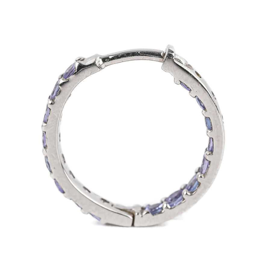14K White Gold Tanzanite Inside Out Hoop Earrings