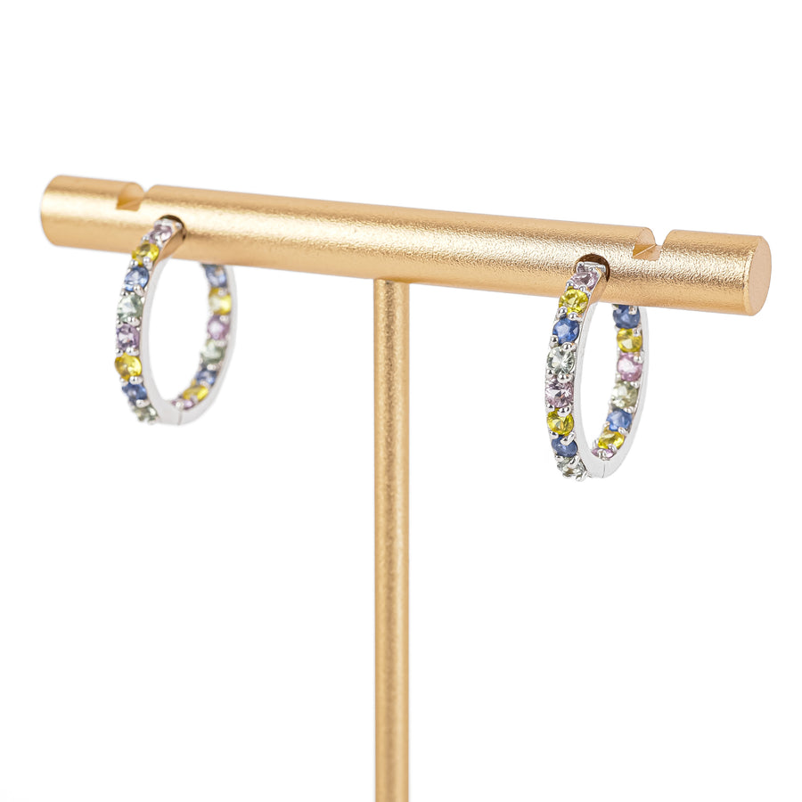 14K White Gold Multicolour Sapphire Inside Out Hoops