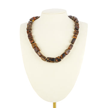 Rough Brown Amber Cube Bead Necklace