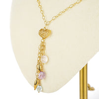 14K Yellow Gold Textured Oval Link Gemstone Lariat Necklace
