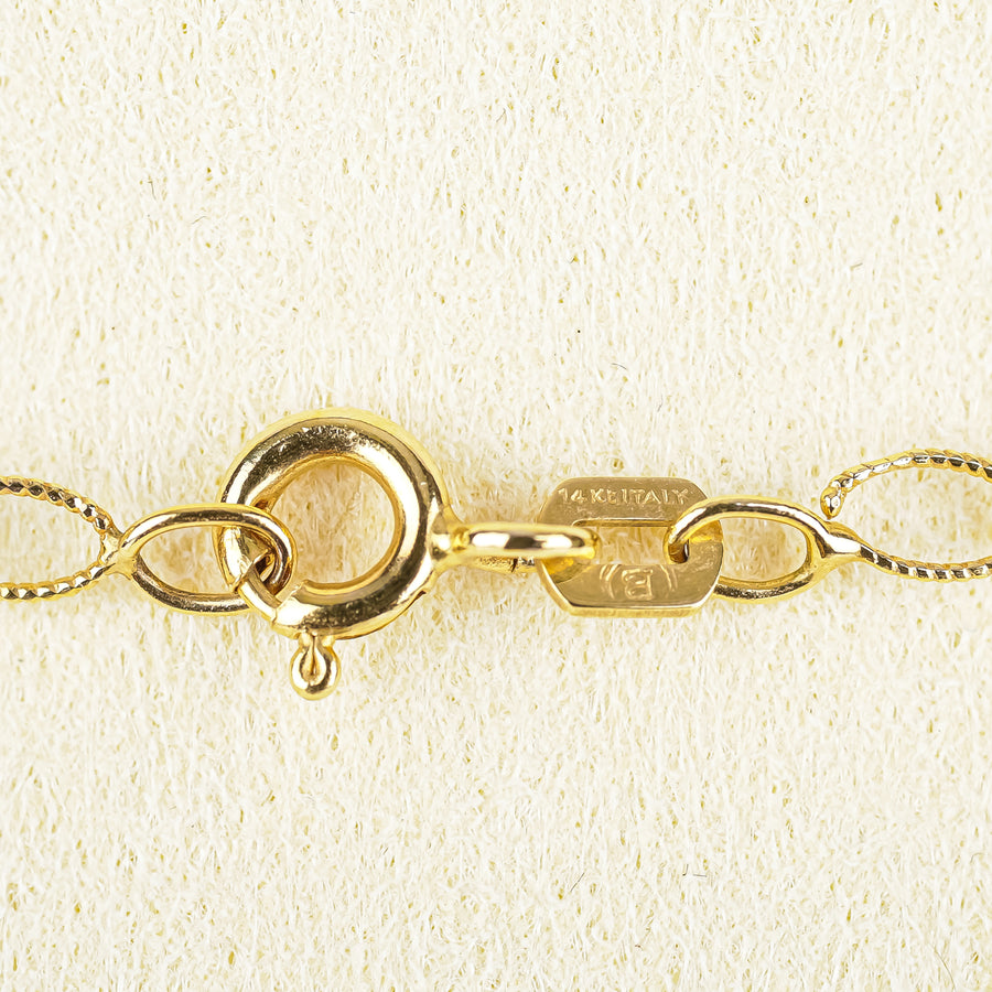 14K Yellow Gold Textured Oval Link Gemstone Lariat Necklace