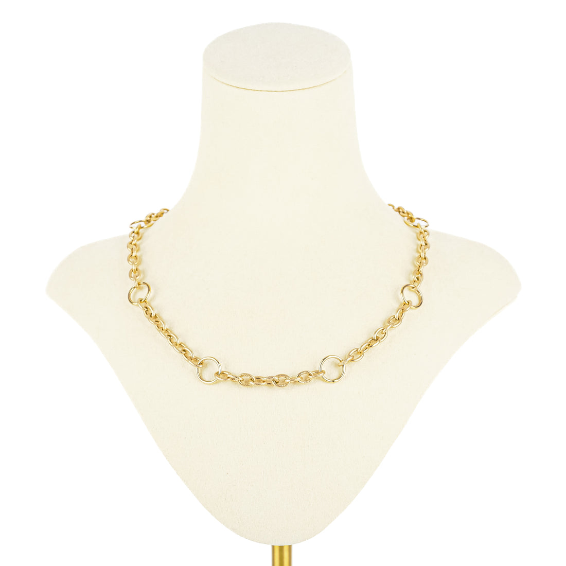 14K Yellow Gold Textured Oval & Round Link Necklace