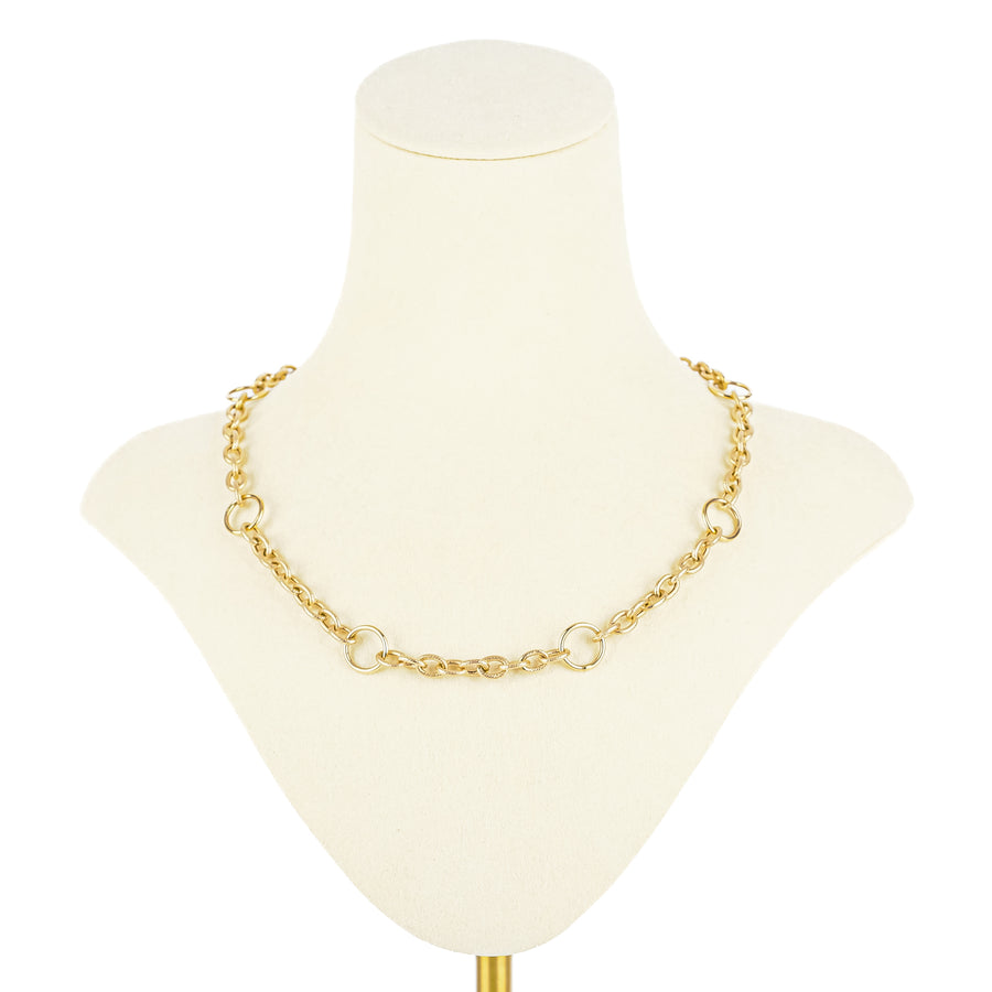 14K Yellow Gold Textured Oval & Round Link Necklace