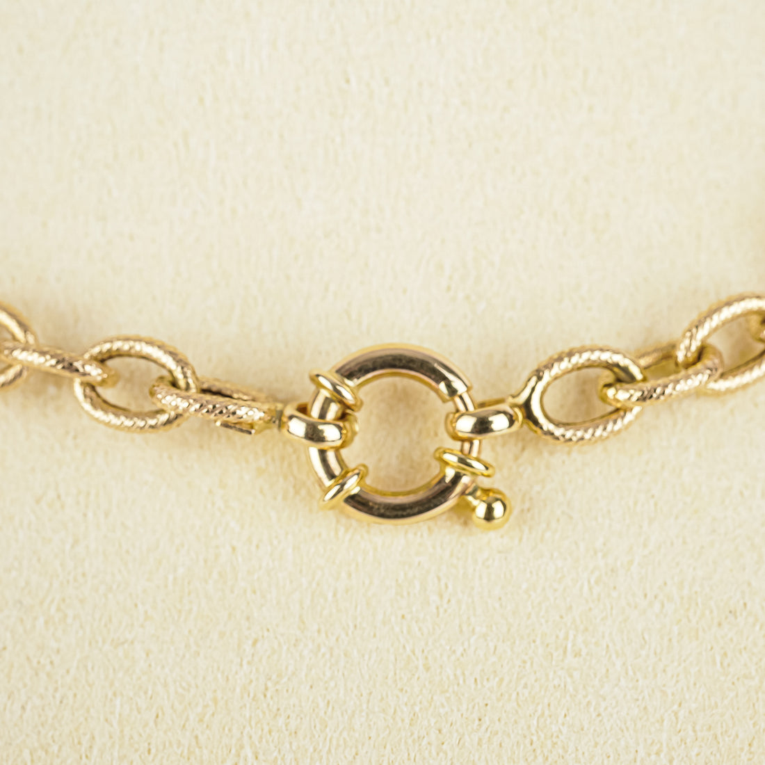 14K Yellow Gold Textured Oval & Round Link Necklace