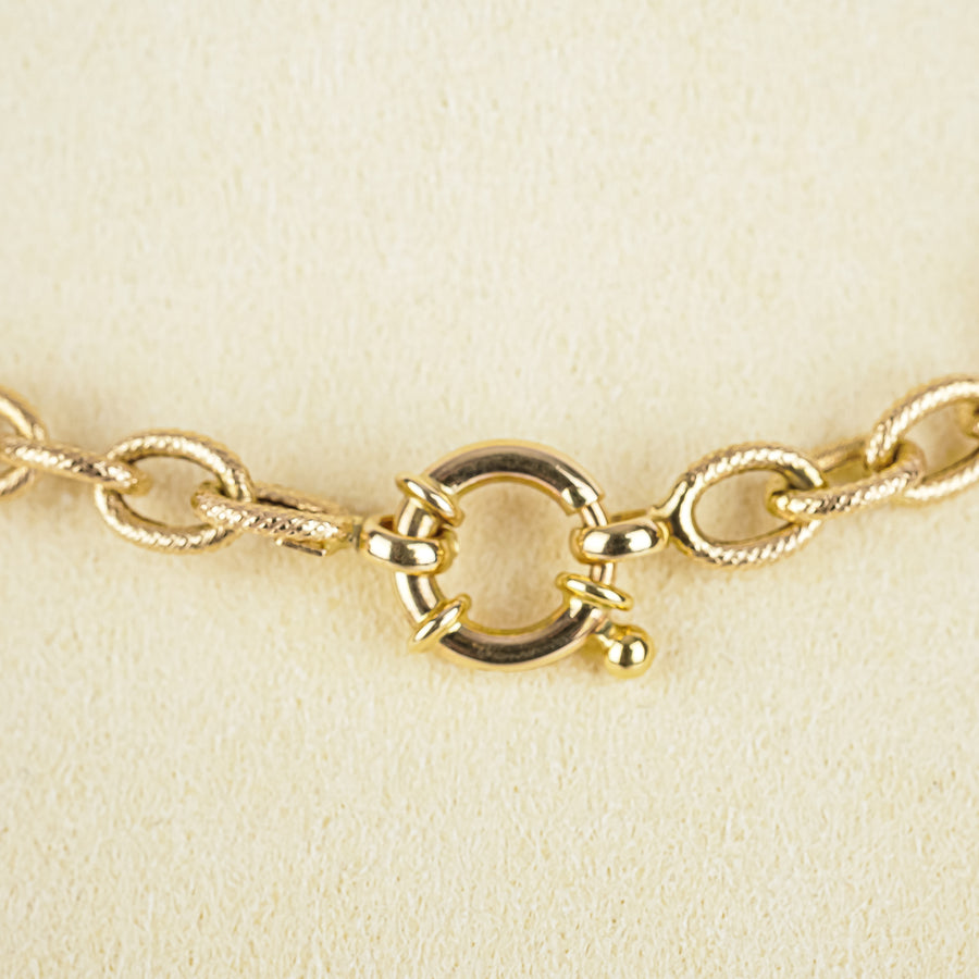 14K Yellow Gold Textured Oval & Round Link Necklace