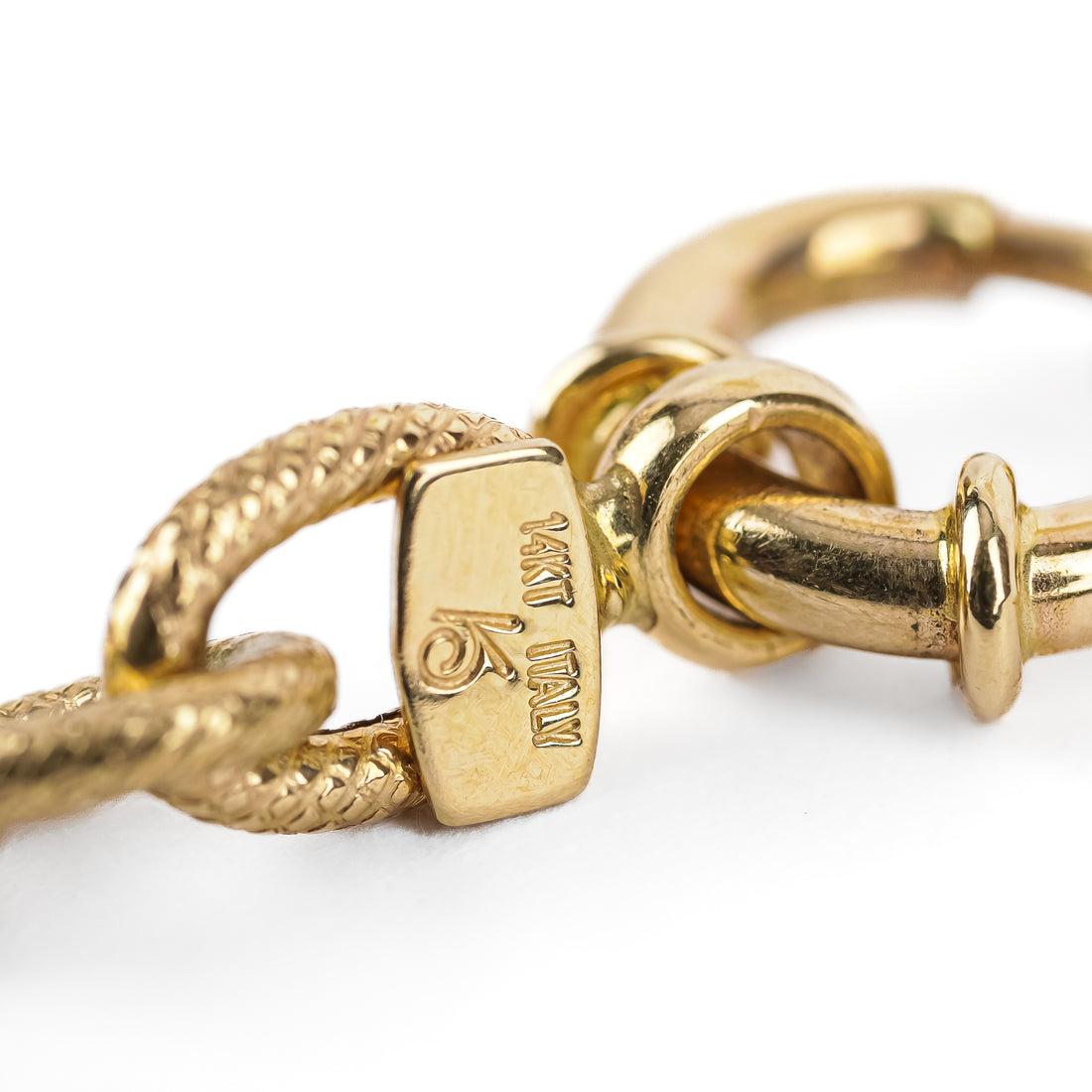14K Yellow Gold Textured Oval & Round Link Necklace