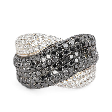 18K White Gold Black White Diamond Pave Crossover Ring