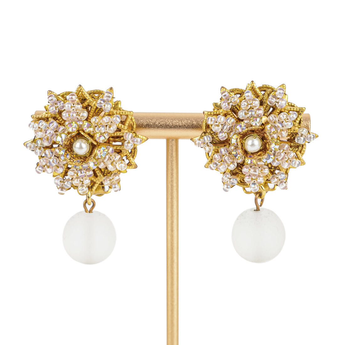 M&M DESIGNS Gold Tone Rhinestone Bead Drop Brooch & Clips