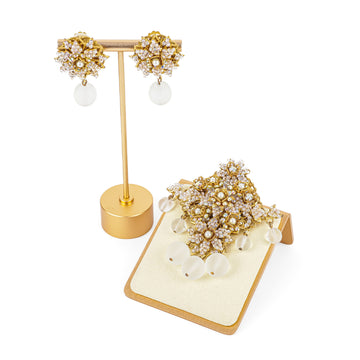 M&M DESIGNS Gold Tone Rhinestone Bead Drop Brooch & Clips