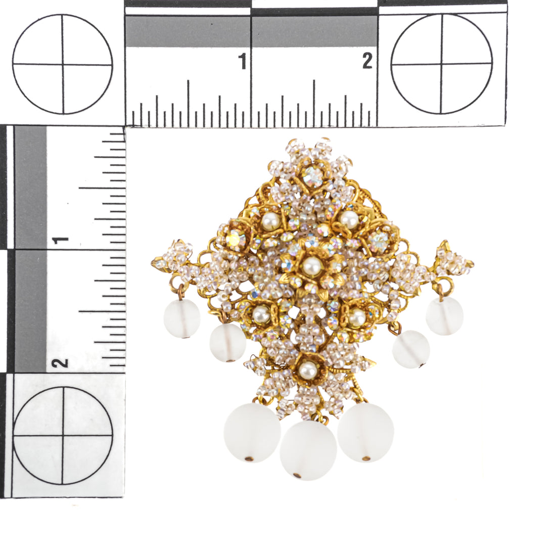 M&M DESIGNS Gold Tone Rhinestone Bead Drop Brooch & Clips