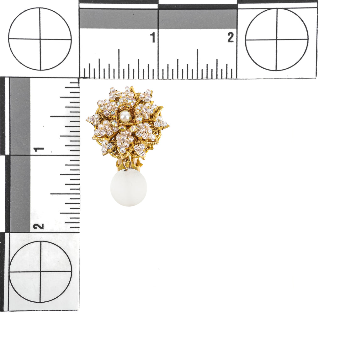 M&M DESIGNS Gold Tone Rhinestone Bead Drop Brooch & Clips