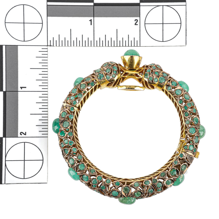 Gold Plated Emerald Cabochon Hinged Bangle