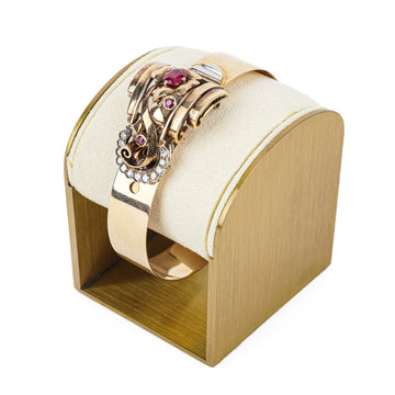 BIRKS 14K Yellow & White Ruby Diamond Buckle Bangle