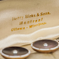 HENRY BIRKS & SONS 9K Yellow Gold Mother of Pearl & Pearl with Enamel Button Set