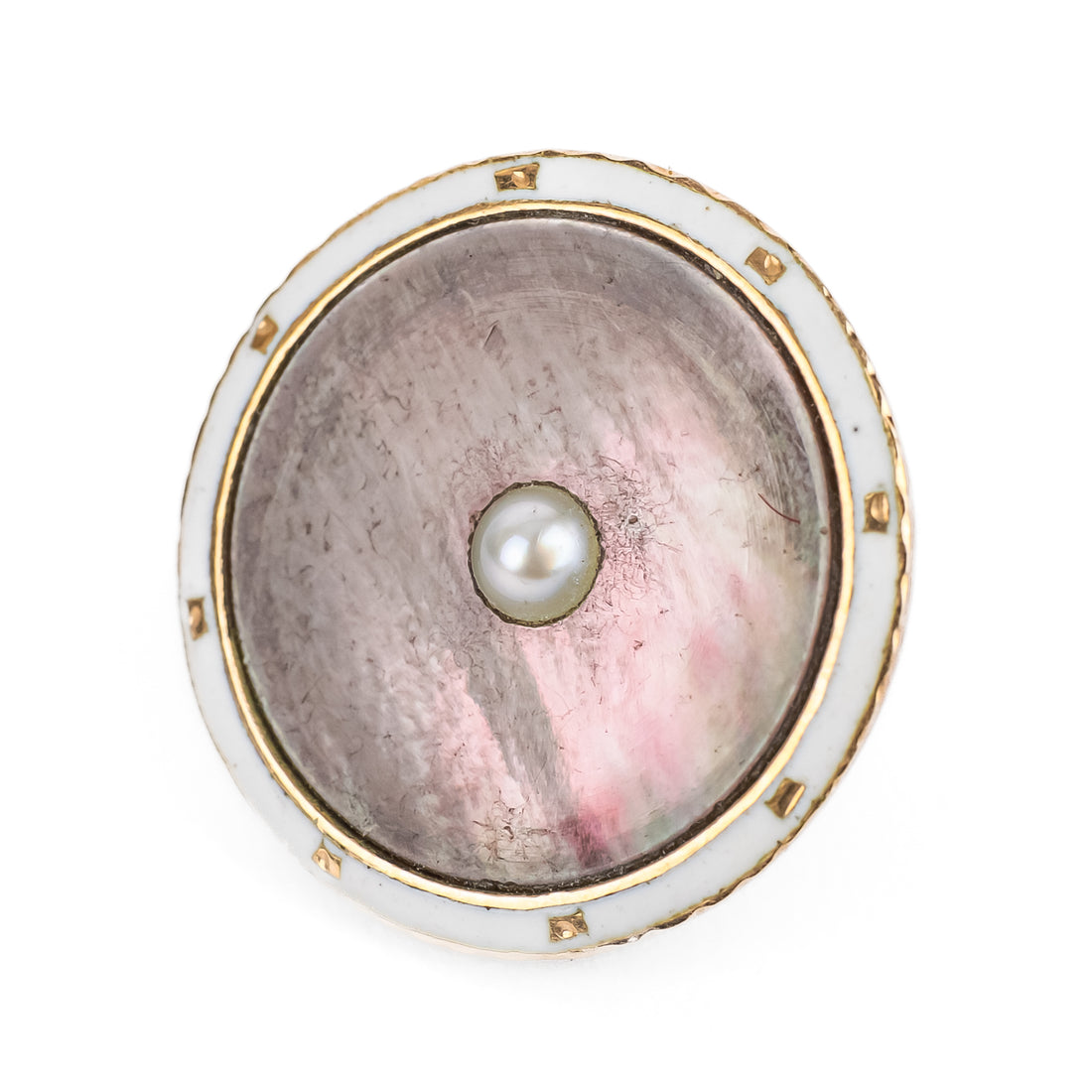 HENRY BIRKS & SONS 9K Yellow Gold Mother of Pearl & Pearl with Enamel Button Set
