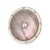 HENRY BIRKS & SONS 9K Yellow Gold Mother of Pearl & Pearl with Enamel Button Set