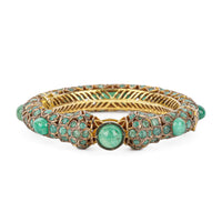 Gold Plated Emerald Cabochon Hinged Bangle