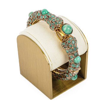 Gold Plated Emerald Cabochon Hinged Bangle