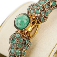 Gold Plated Emerald Cabochon Hinged Bangle