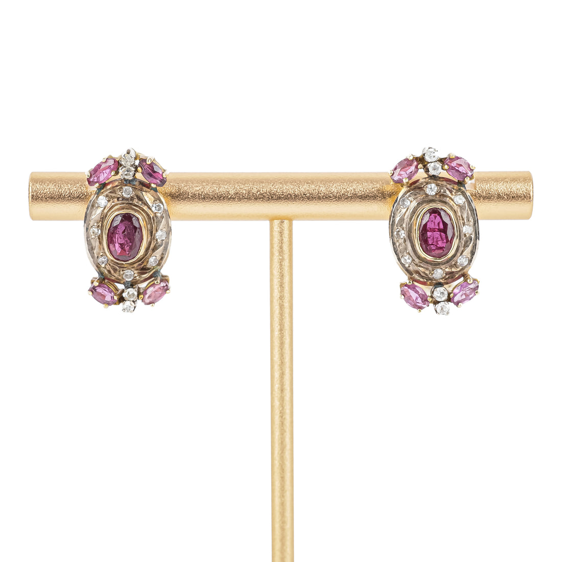 10K & 14K Yellow & White Gold Ruby Diamond Earrings