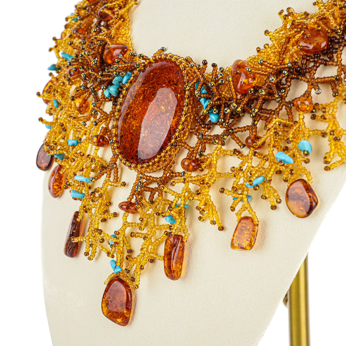 Baltic Amber Turquoise Woven Bead Collar Necklace
