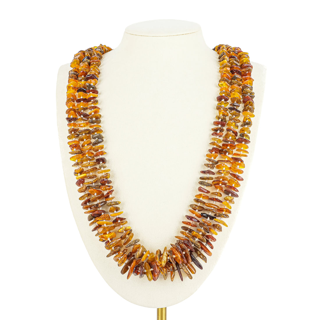 Multicolour Amber Three Strand Necklace