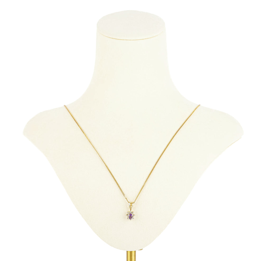 10K Yellow Gold Oval Amethyst Diamond Halo Pendant Necklace