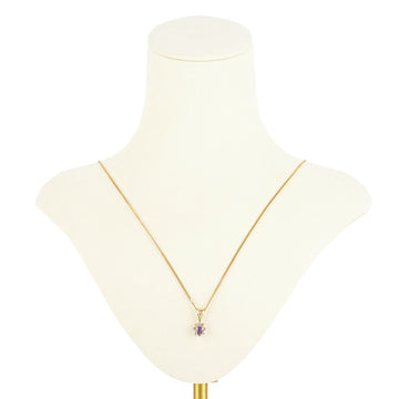 10K Yellow Gold Oval Amethyst Diamond Halo Pendant Necklace