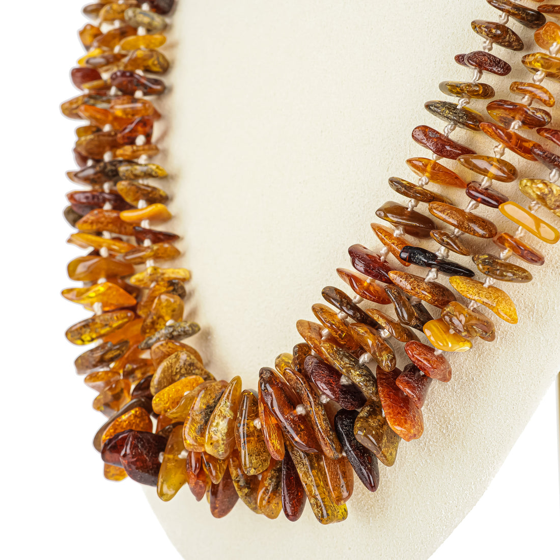 Multicolour Amber Three Strand Necklace