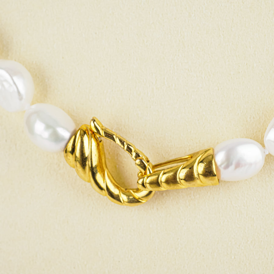 Gold Plated Silver Clasp Baroque Fresh Water Pearl Necklace 11.5-12.5