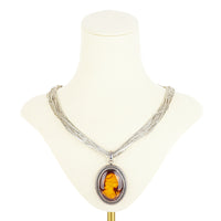 Sterling Reverse Intaglio Amber Pendant Necklace
