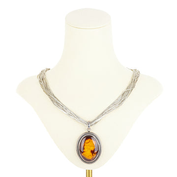 Sterling Reverse Intaglio Amber Pendant Necklace