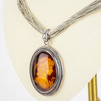 Sterling Reverse Intaglio Amber Pendant Necklace