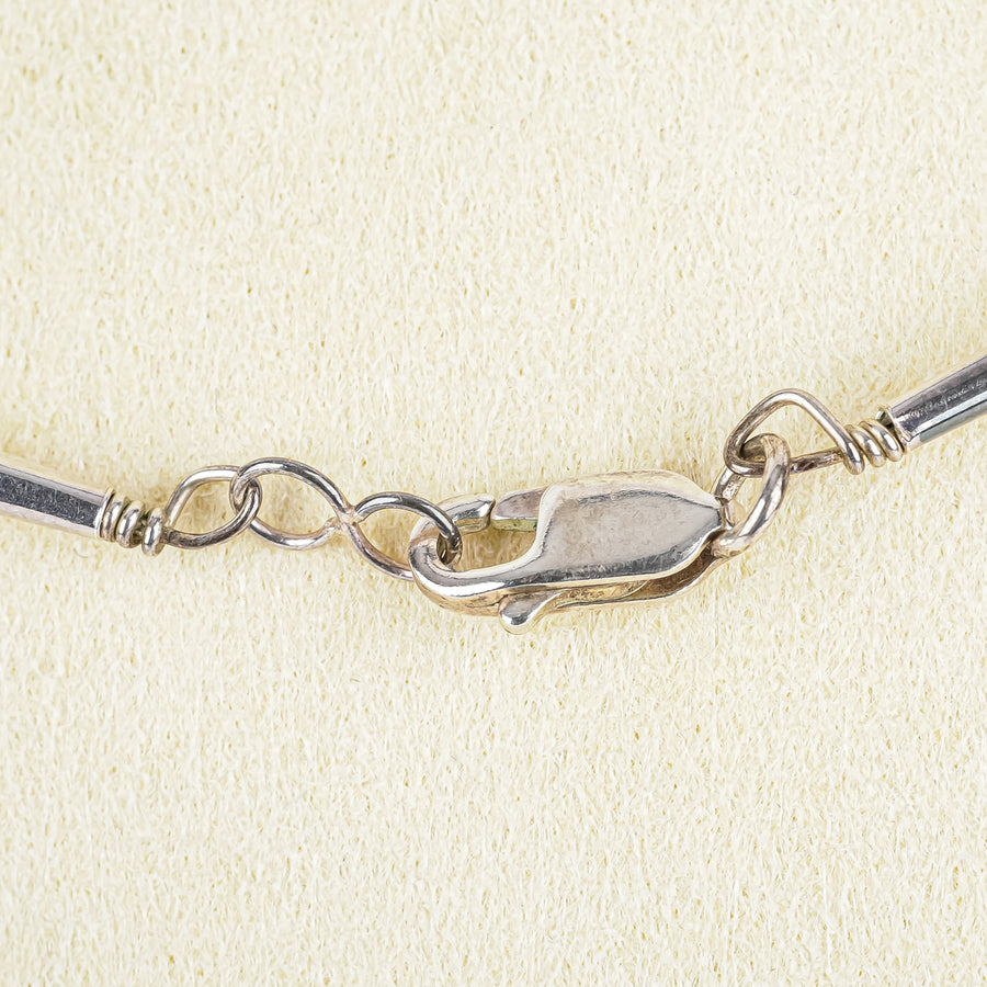 Sterling Reverse Intaglio Amber Pendant Necklace