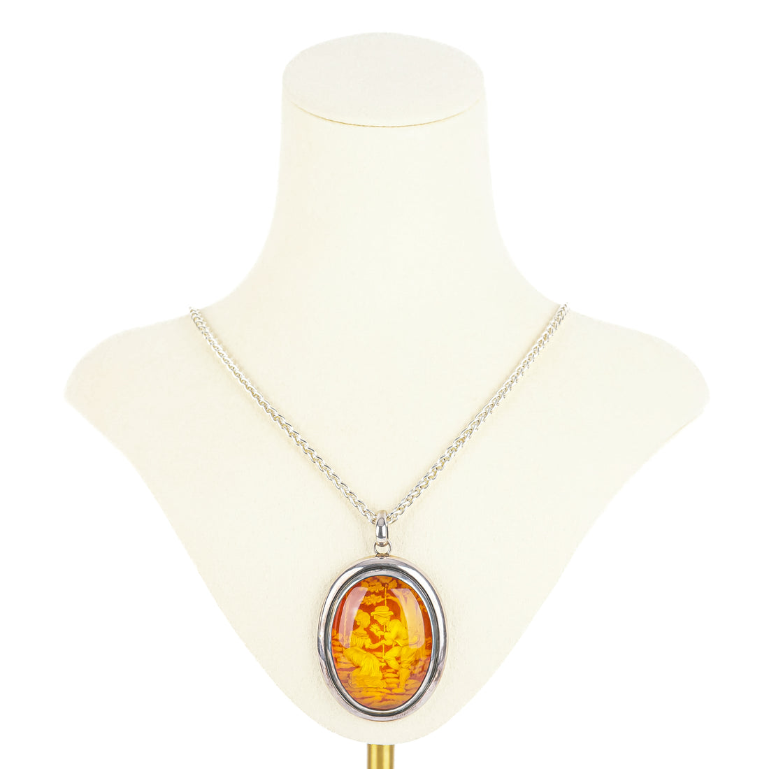 Sterling Reverse Intaglio Amber Pendant Necklace