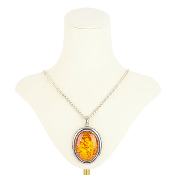 Sterling Reverse Intaglio Amber Pendant Necklace